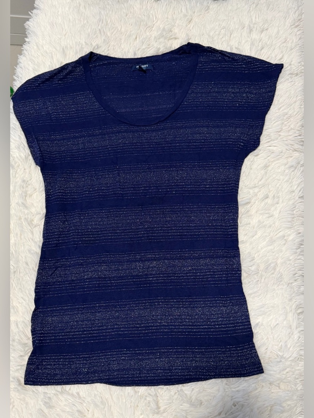 Old Navy Navy Blue Metallic-Stripe Short Sleeve Tee